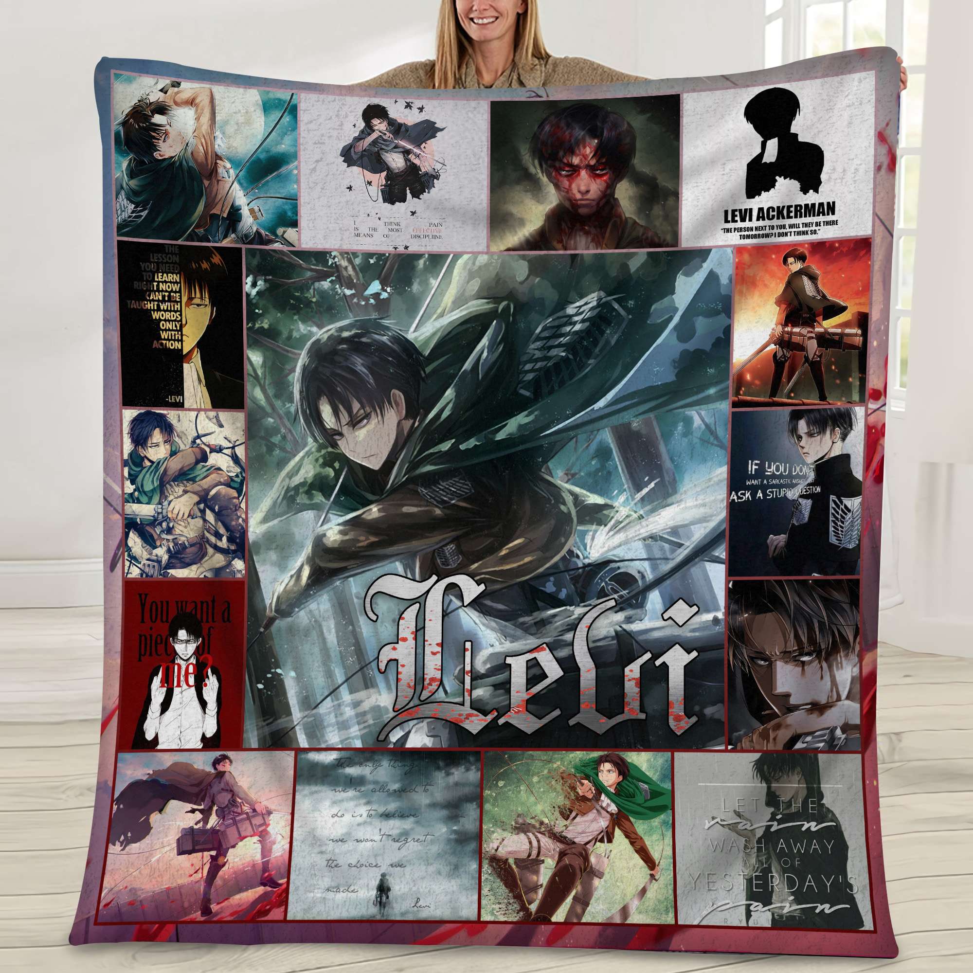 Cheap Levi Ackerman Attack Titan Fleece Blanket