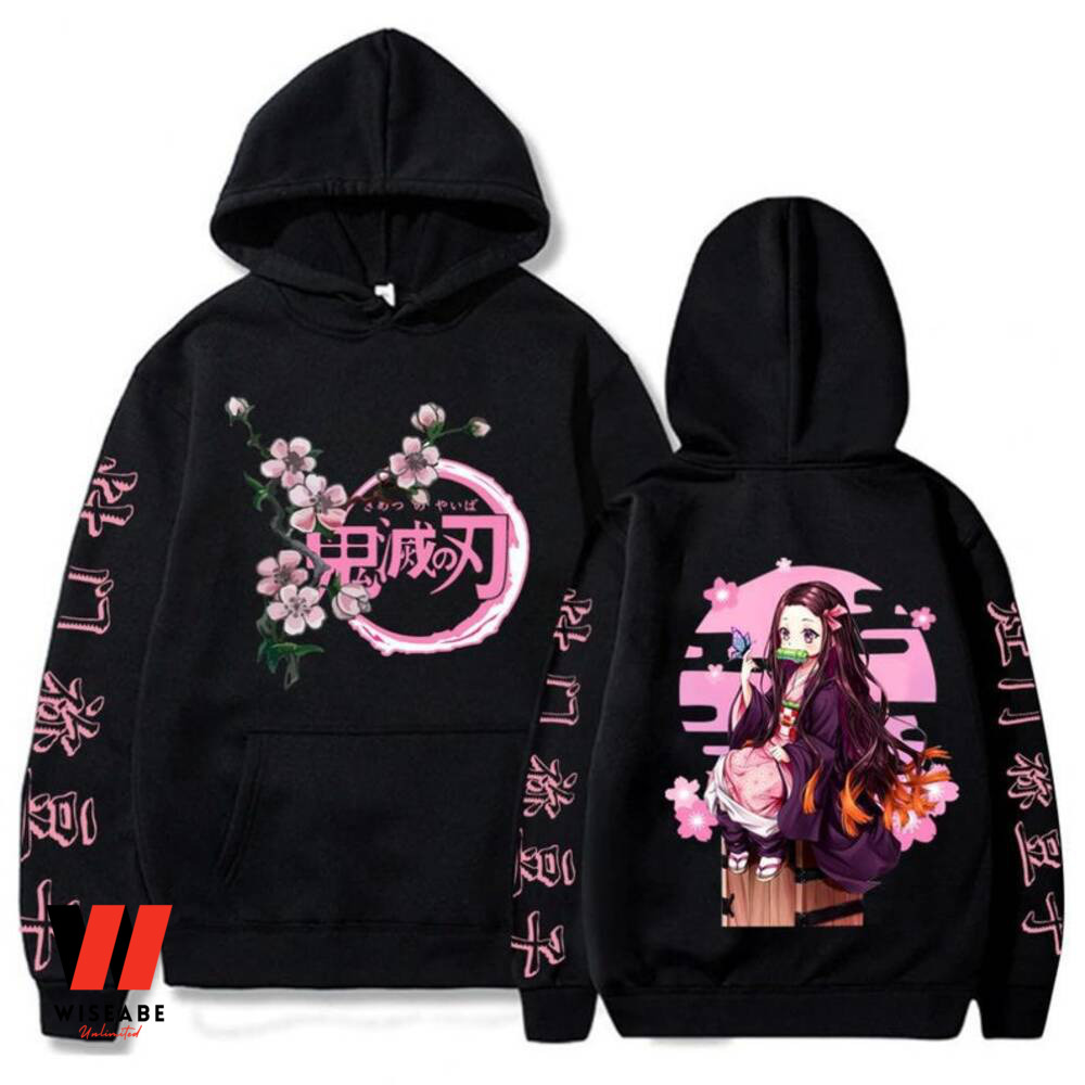 Cheap Japanese Nezuko Sakura Flower Demon Slayer Hoodie