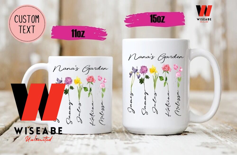 Custom Kids Name Mama Garden Birth Flowers Mom Coffee Mug, Personalized Mom Mug