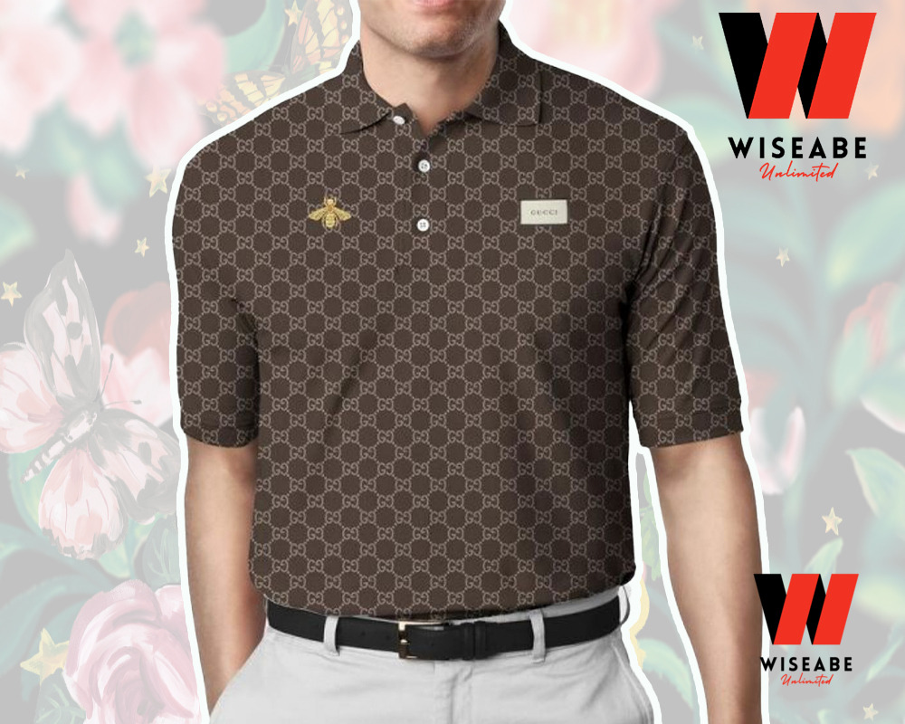 Cheap Brown Gucci Monogram Polo Shirt, Gucci Collared Shirt