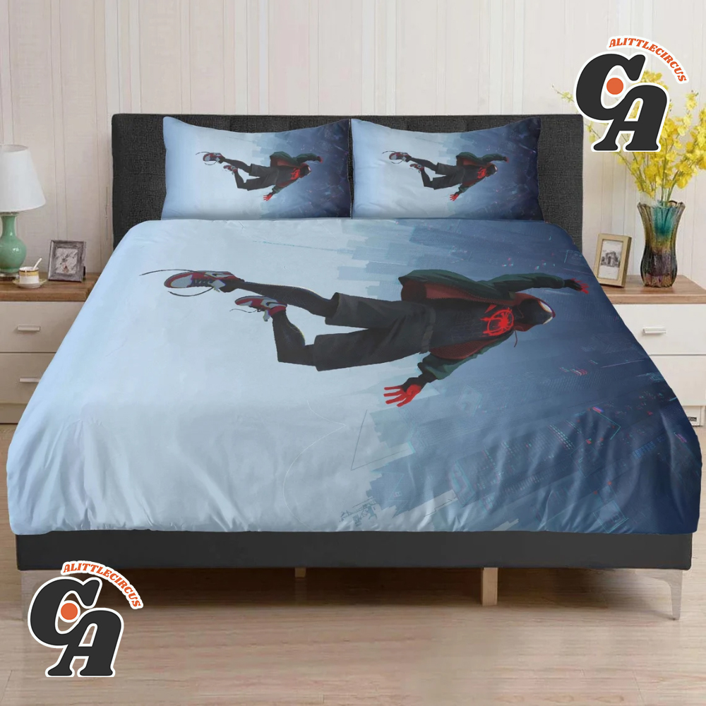 Hot Miles Morales Falling Spider Man Into The Spider Verse Bedding Set Spiderman Bed Set