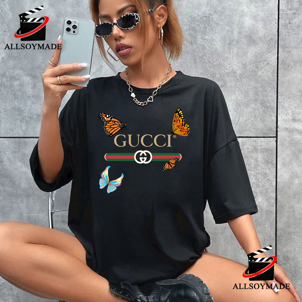 Sale Flower And Butterfly Gucci T Shirt Womens, Gucci Flower Shirt