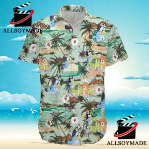 Cheap Summer Beach Bluey Hawaiian Shirt, Bluey T Shirt For Adults