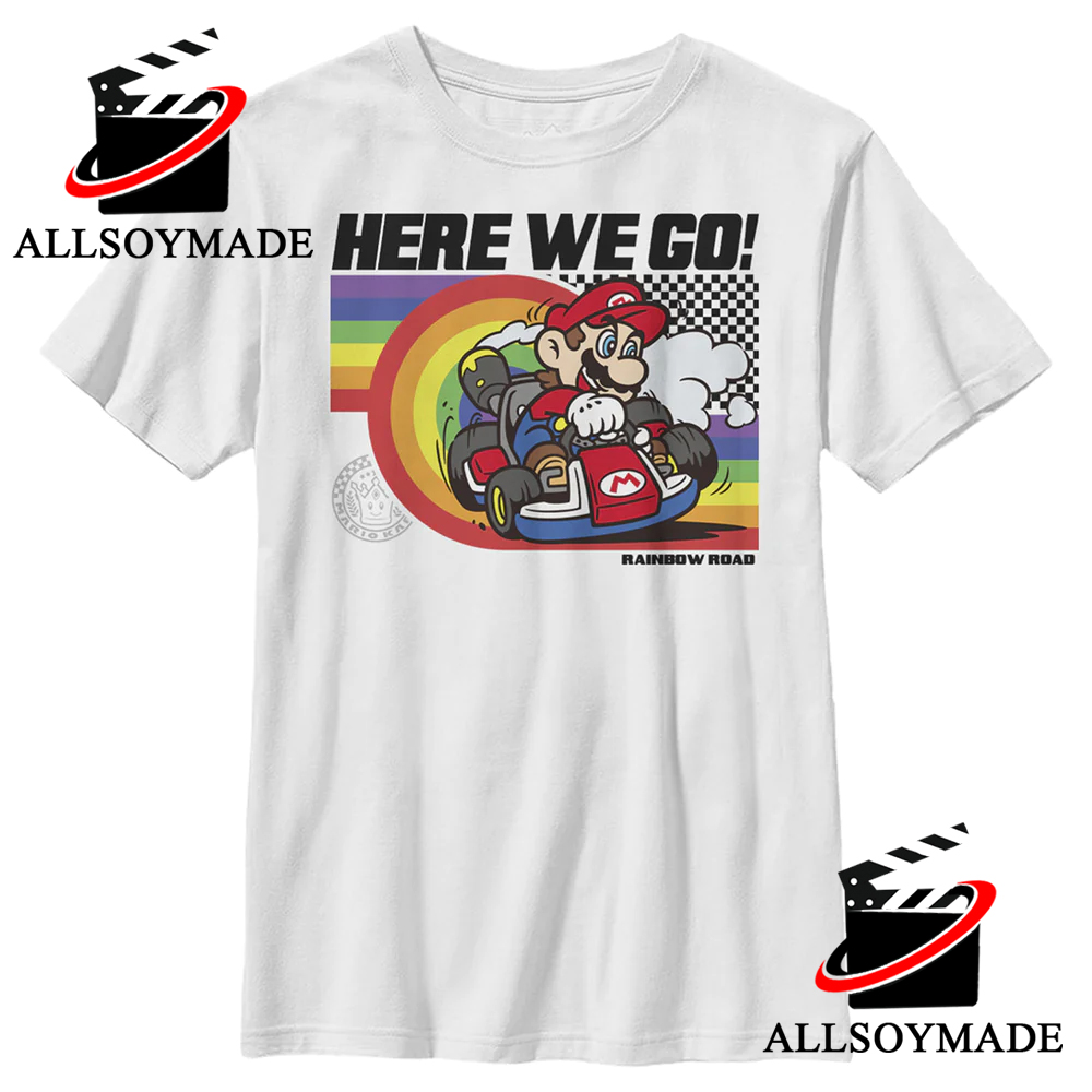 Cheap Boy Nintendo Rainbow Road Racing Mario Kart T Shirt, Super Mario Bros T Shirt