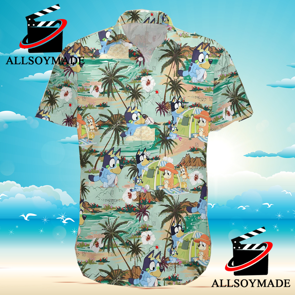 Cheap Green Tropical Beach Bluey Hawaiian Shirt, Bluey T Shirt For Adults -  Allsoymade