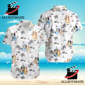 Cheap White Tropical Beach Bluey Hawaiian Shirt, Bluey T Shirt For Adults 1