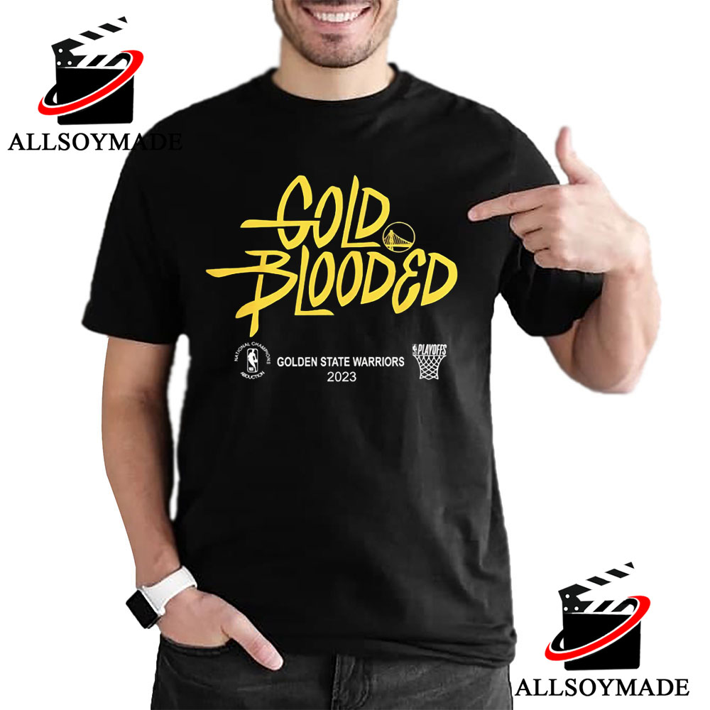 New Gold Blooded Warriors T Shirt, Cheap NBA Basketball Golden