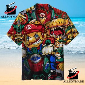 Cheap Racing Super Mario Button Up Shirt, Super Mario Bro Hawaiian Shirt