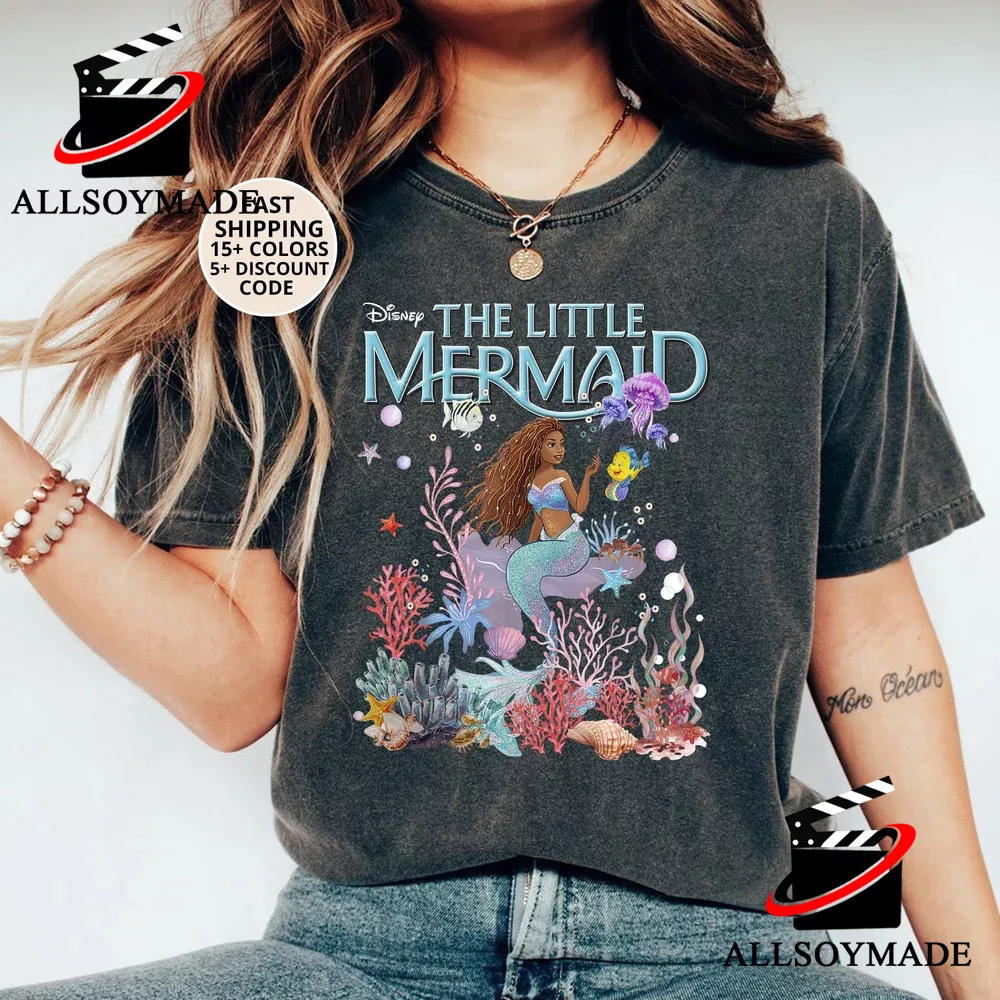 Vintage Black Girl Magic Princess Ariel T Shirt, Cute Flounder The Little  Mermaid T Shirt Gift For Disney Fan - Allsoymade