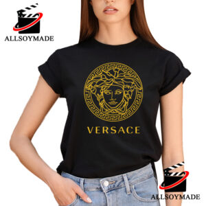 Yellow Versace Logo T Shirt, Versace T Shirt Mens Sale 3