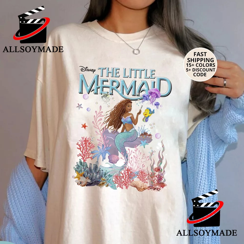 Girl Princess Cute Mermaid Fan Black For Shirt, Magic T The Vintage Allsoymade Shirt Little Gift Disney - Ariel Flounder T