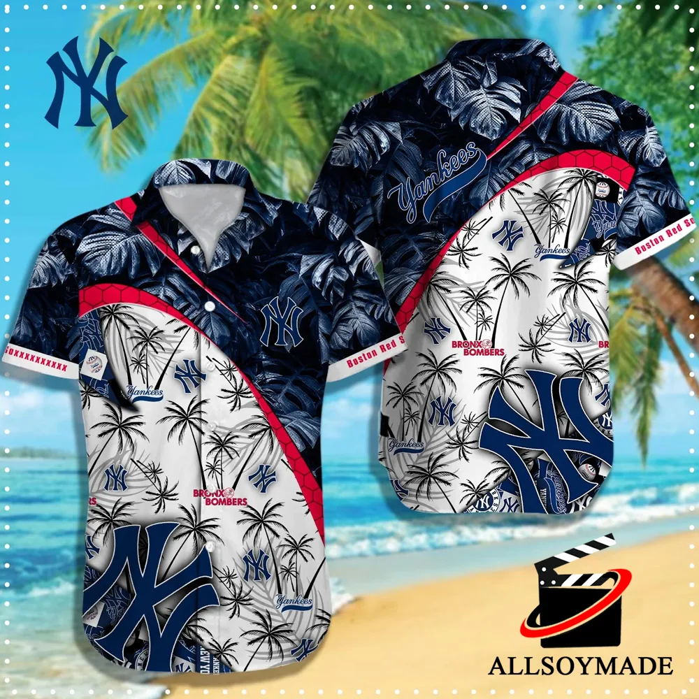 Cheap Tropical Pattern Baseball NY Yankees Hawaiian Shirt, New York Yankees Merch