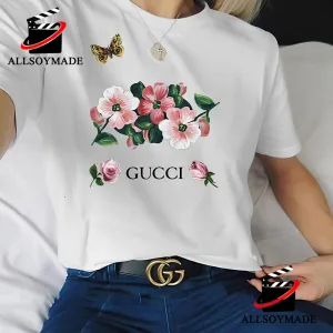 Sale Flower And Butterfly Gucci T Shirt Womens, Gucci Flower Shirt