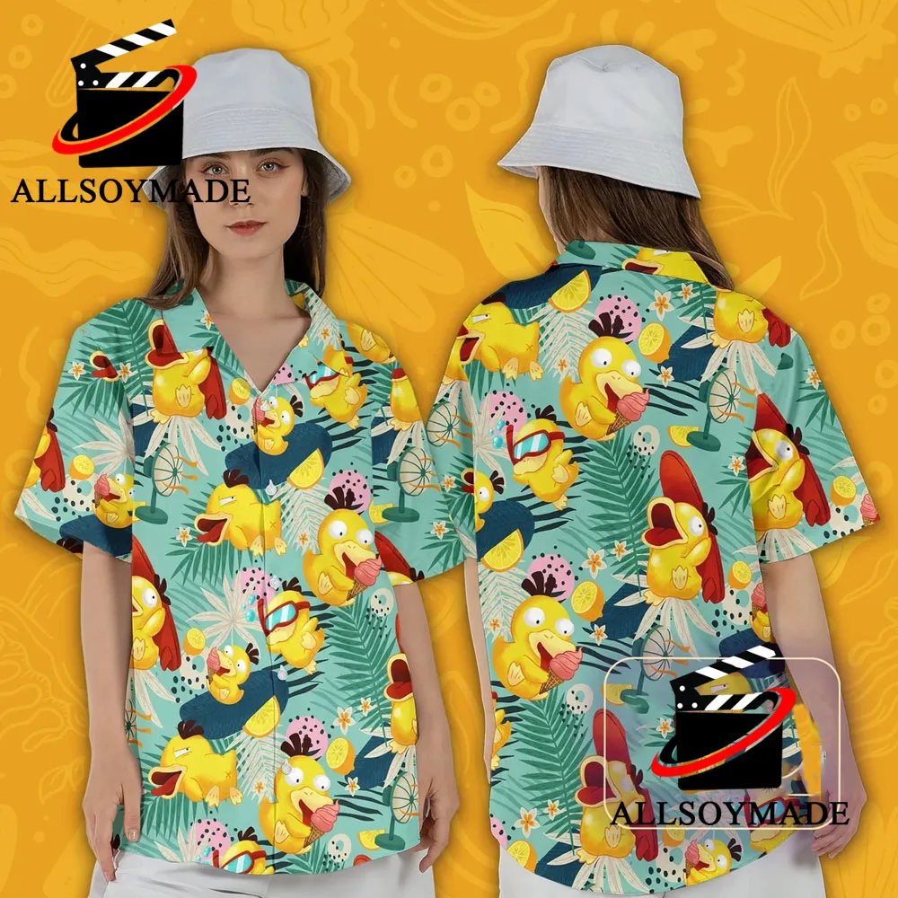 Funny Psyduck Characters Pokemon Hawaiian Shirt, Japanese Anime Pokemon Tropical Button Up Shirt
