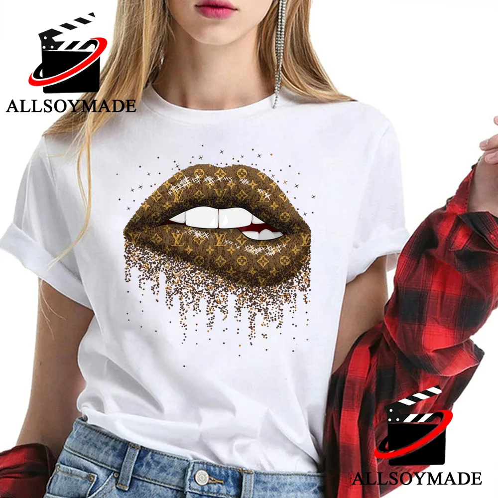 Cheap Lips Dripping Louis Vuitton T Shirt Womens, Black And White Louis Vuitton  Shirt - Allsoymade