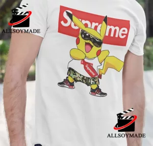 Funny Pikachu Supreme Box Logo T Shirt, Cheap Supreme T Shirt Women Men -  Allsoymade