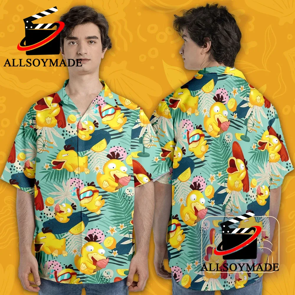 Cheap White Blue Tropical Floral Pattern Pokemon Hawaiian Shirt - Shirt Low  Price