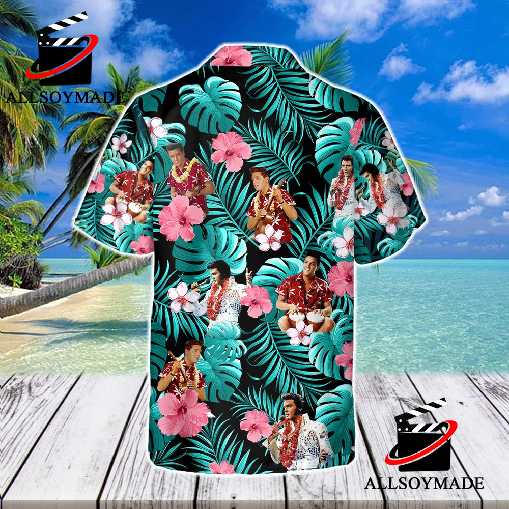 Cheap Hibiscus Flower Elvis Hawaiian Shirt, Tropical Hawaiian Shirt ...