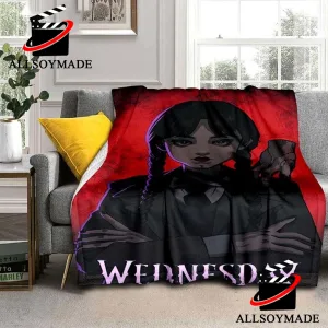 Cheap Red Jenna Ortega Wednesday Addams Blanket, Halloween Gifts For Her