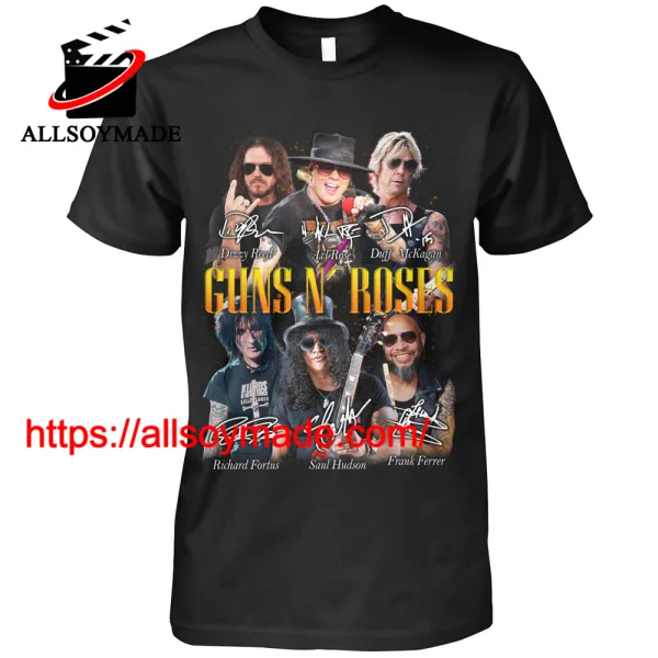 Cheap Signature All Members American Rock Band Guns N Roses T Shirt Womens, Guns N Roses Merch
