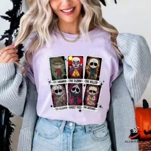 Retro Halloween Characters Tarot Card Shirt, Horror Friends Shirt