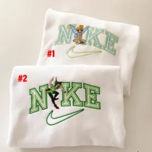 Peter Pan & Tinkerbell Embroidered Hoodie, Trendy Nike Couple Embroidered Sweatshirt