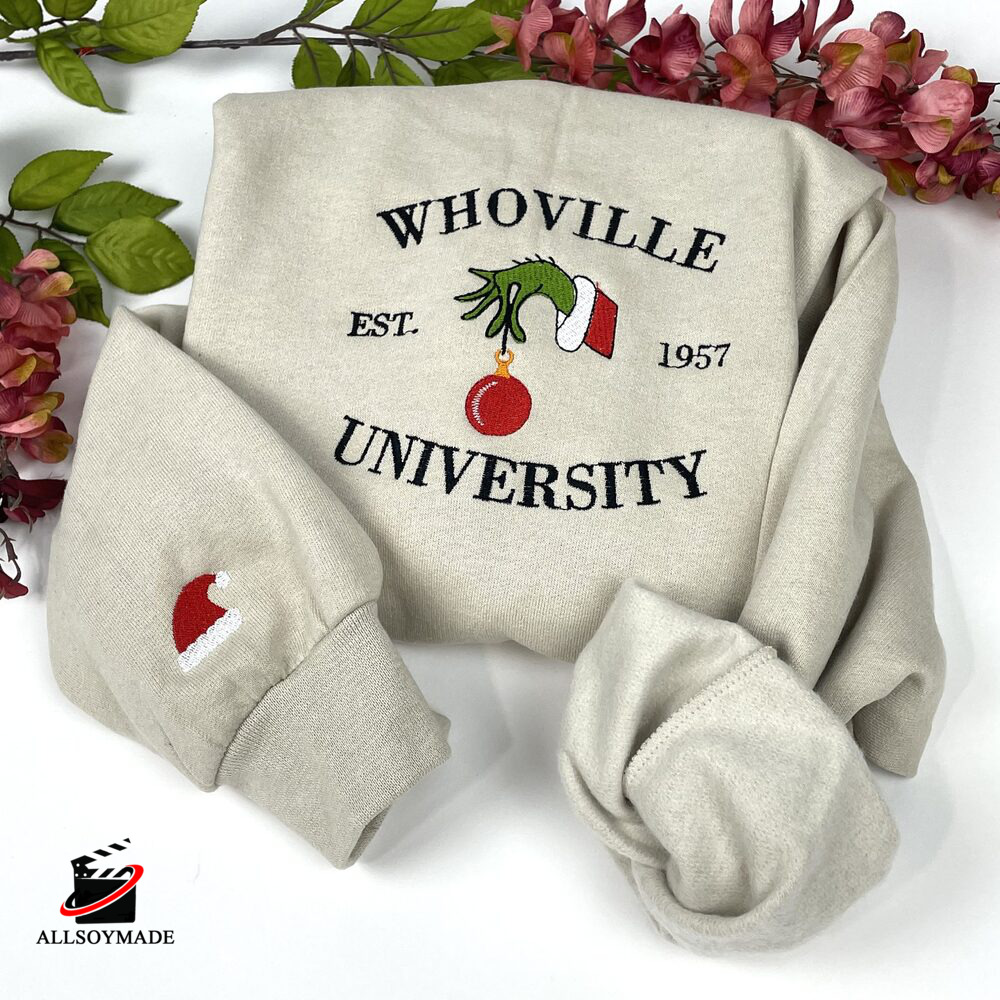 Grinch Whoville University Christmas Embroidered Sweatshirt