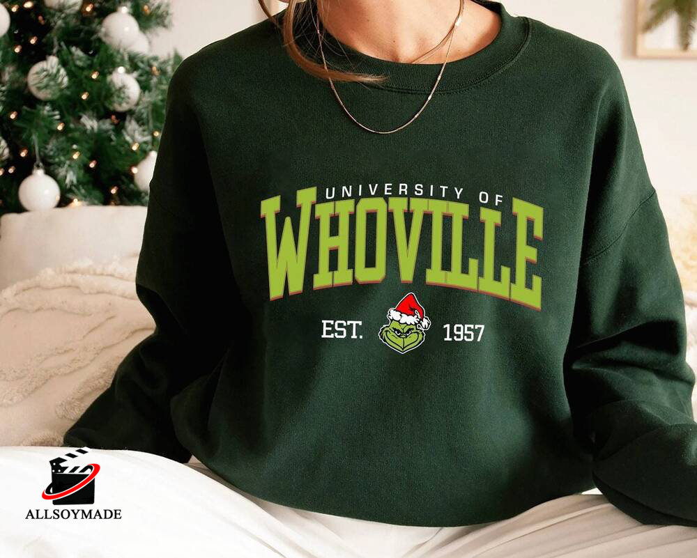 Whoville University Grinch Embroidered Hoodie, Sweatshirt