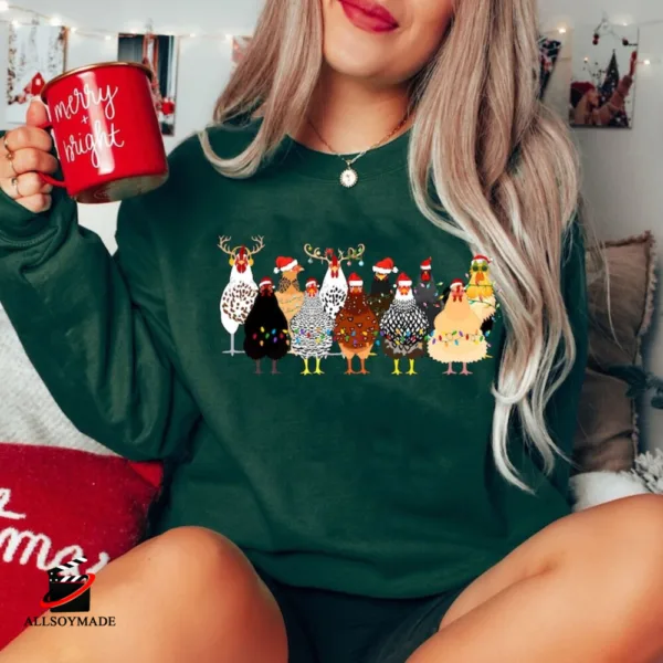 Chicken Christmas Lights Sweatshirt, Farm Animal Christmas Sweatshirt