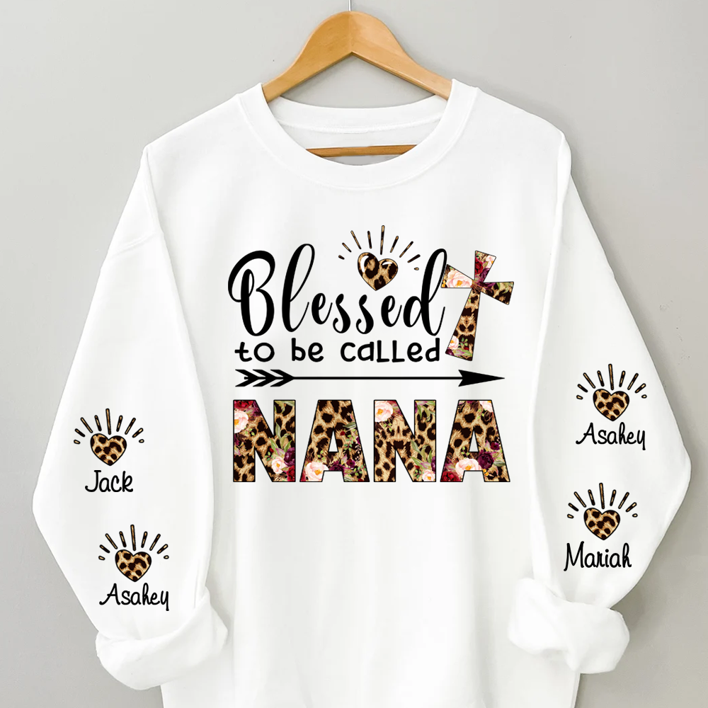 Blessed To Be Called Nana Leopard Custom Sweatshirt Nana With Grandkids Leopard Sweater Personalized Grandma Gift