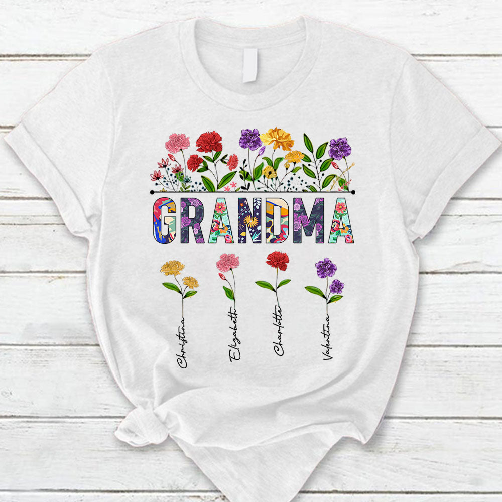 Personalized Nana Carnation Garden Colorful Wildflower Pattern Shirt For Grandma
