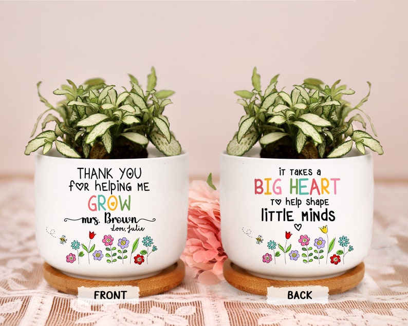 Personalized Teacher Gift Thank You Teacher Ceramic Plant Pot Mini Planter Flower Pot End Of Year Appreciation Gift for Teacher 2-Side Print