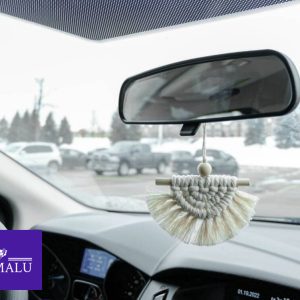 Half Moon Macrame Car Diffuser, Mini Macrame Car Charm, Car Decorations Interior, Essential Oil Diffuser Hanging Rear View Mirror Accessory