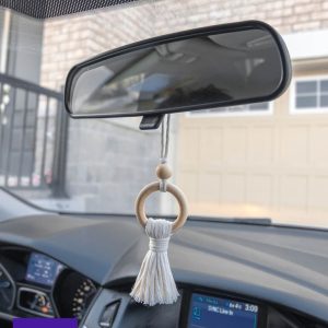 Macrame Tassel Car Essential Oil Diffuser, Boho Car Charm Hanger, Rear View Mirror Hanging Accessory Decoration, Bohemian Car Interior Decor