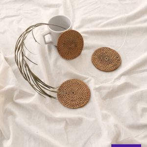Set of Honey Rattan Coaster, Honey Natural Rattan Color Dining Table, Wicker Straw Placemats, Rattan Bali Decoration, Rustic Decoration