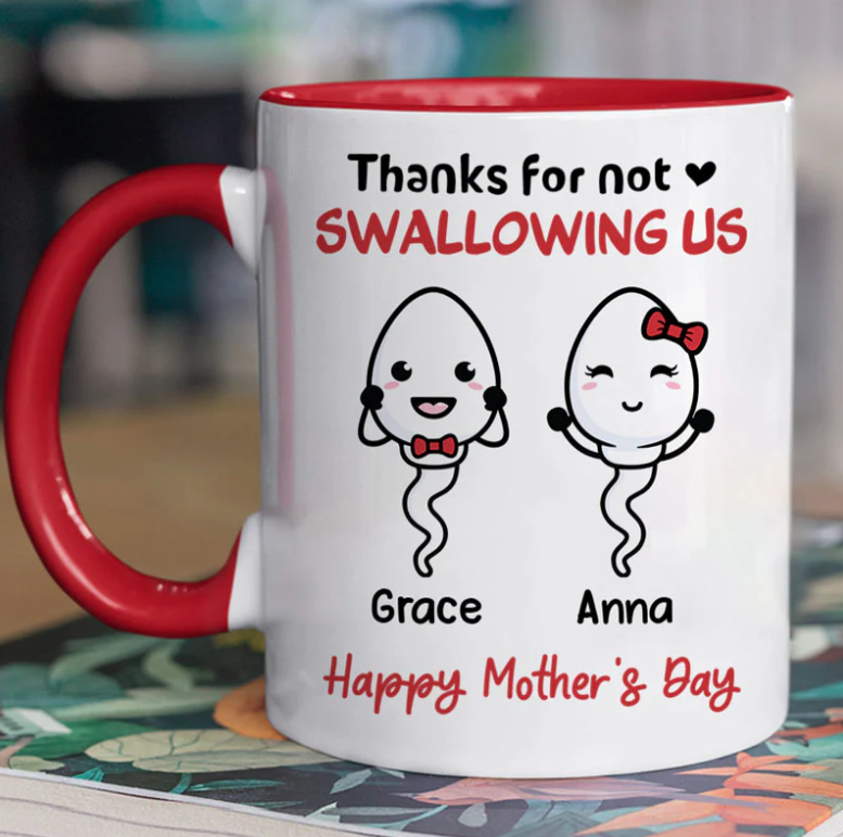 Personalized Mom Mug, Thanks For Not Swallowing Us, Personalized Accent Mug, Mother's Day Gifts, Funny Mum Mug, Coffee Accent Mug