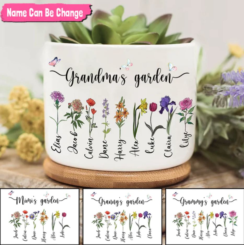 Personalized Grandma's Garden Plant Pot, Grandma Garden Decor, Custom Birth Month Flower Plant Pot, Mothers Day Gift Mom, Mimi, Nana