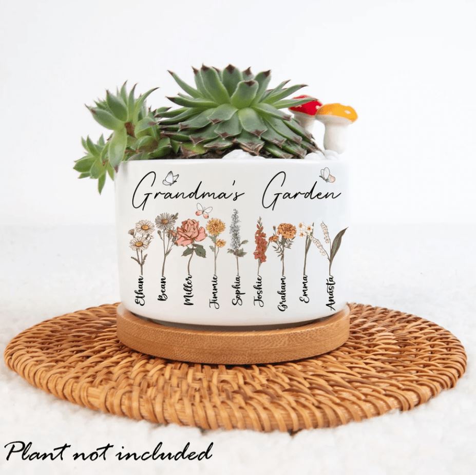 Custom Grandma Birth Month Flowers Plant Pot, Mom's Flowers Garden