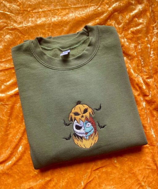 Halloween Pumpkin Jack Sally Embroidered Shirt