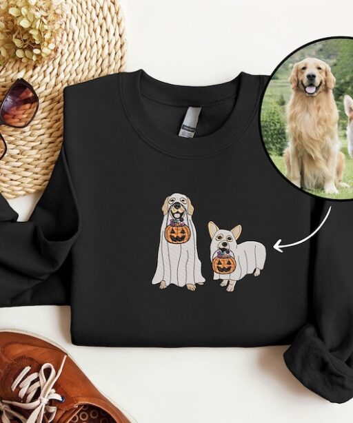 Custom Halloween Ghost Dog From Your Photo Embroidered Shirt