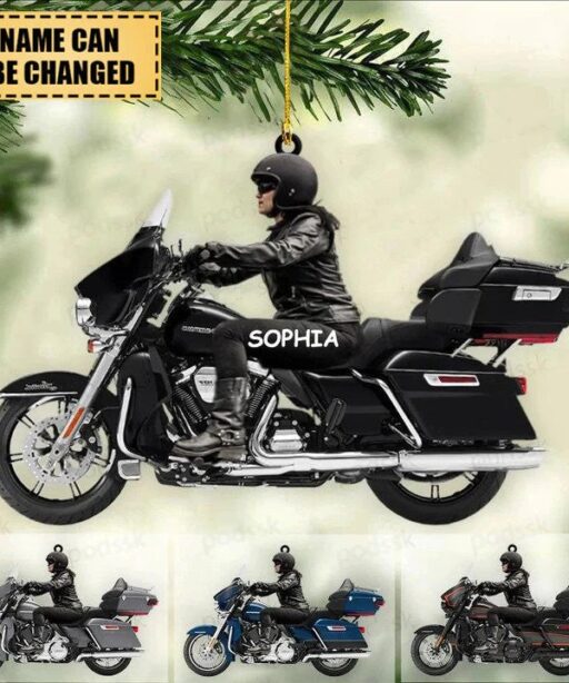 Personalized Biker Woman Christmas Ornament, Harley Motorcycle Ornament