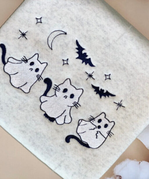 Cat Ghost Halloween Embroidered Shirt
