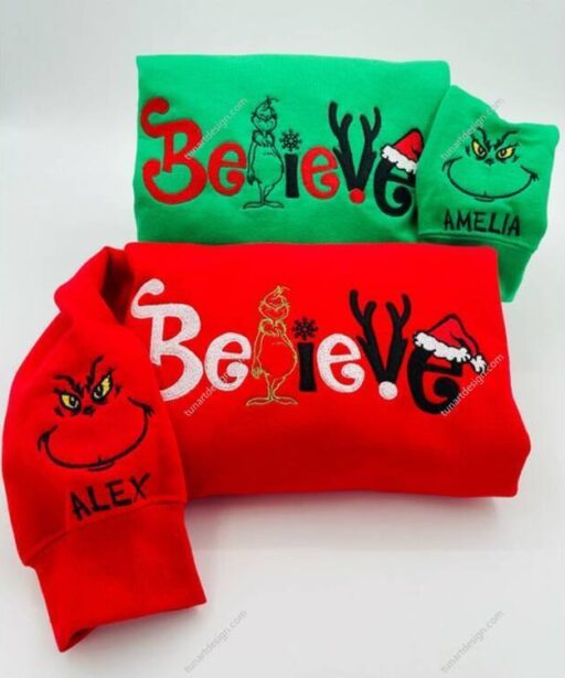 Christmas Grinch believe Embroidered Shirt