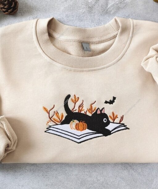 Embroidered Halloween Cat Shirt