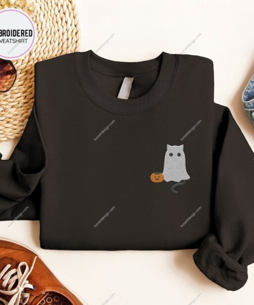 Ghost Cat Embroidery Sweatshirt