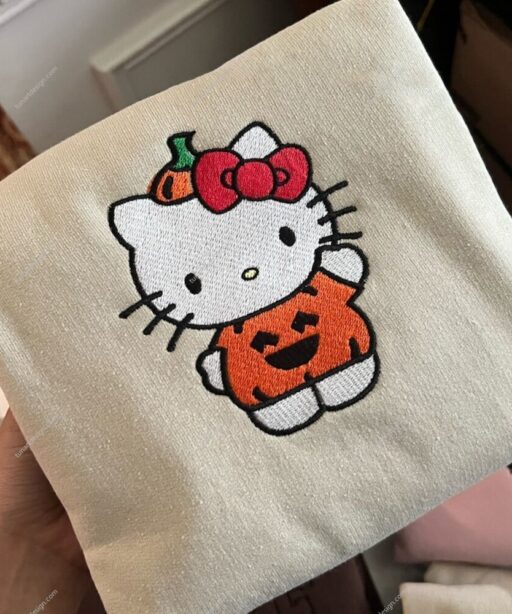 Kitty Pumpkin Embroidered Shirt