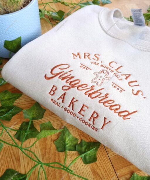 Mrs Clause Gingerbread Christmas Embroidered Shirt