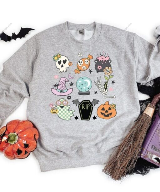 Vintage Halloween Crewneck Sweatshirt, Spooky Season Sweatshirt, Trick or Treat Halloween Sweatshirt, Pumpkin Halloween Sweatshirt,Fall Gift