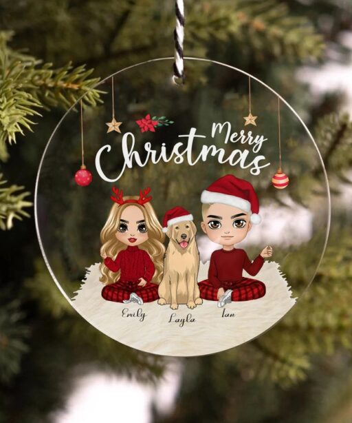 Custom Couple And Dogs Ornaments