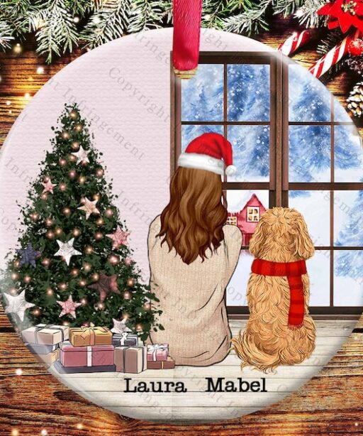 Personalized Girl And Dogs Christmas Ornament